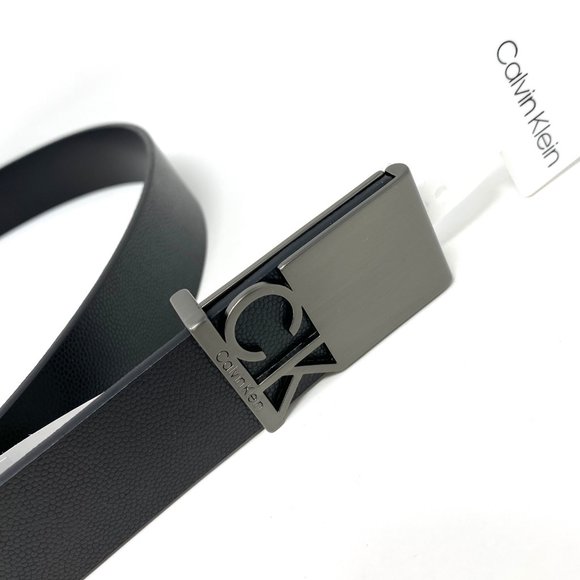 😳SALE😳 Calvin Klein Plain Leather Long Belt Black Logo CK - Picture 2 of 6